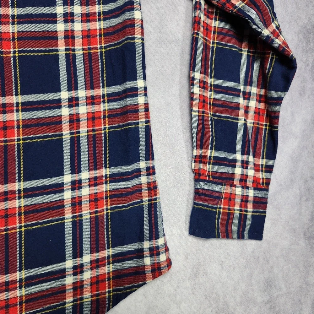 J Crew Slim Flannel Shirt Mens Medium Blue Red Yellow Plaid Long Sleeve BU180‎